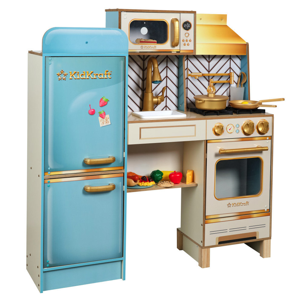 KidKraft Retro Cool Wooden Play Kitchen With Lights, Sounds And 20 ...